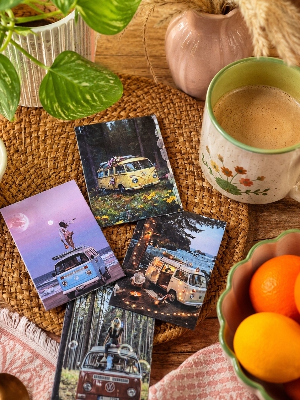 4/$15 Retro VW Camper Van Art Print Kitchen Fridge Magnets - Set of 4 (2.5x2")